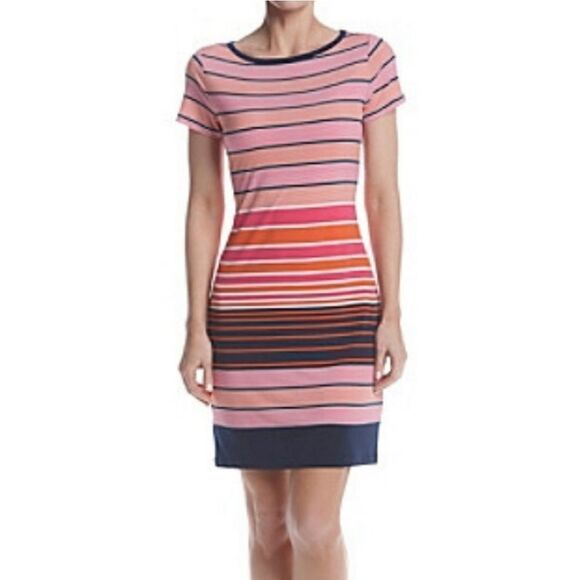 MICHAEL Michael Kors Abbey Striped Short Sleeve Shift Crew Dress - Picture 3 of 15